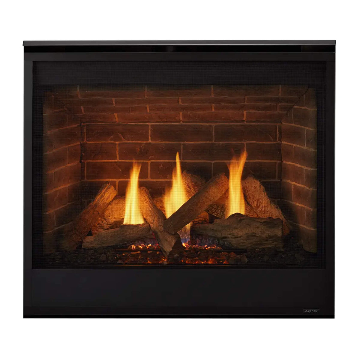 Modern gas fireplace installed in a living room, clean wall design with warm ambient lighting