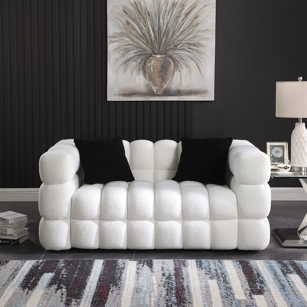 62.2length ,35.83" deepth ,human body structure for USA people,  marshmallow sofa,boucle sofa ,White color, 2  seater