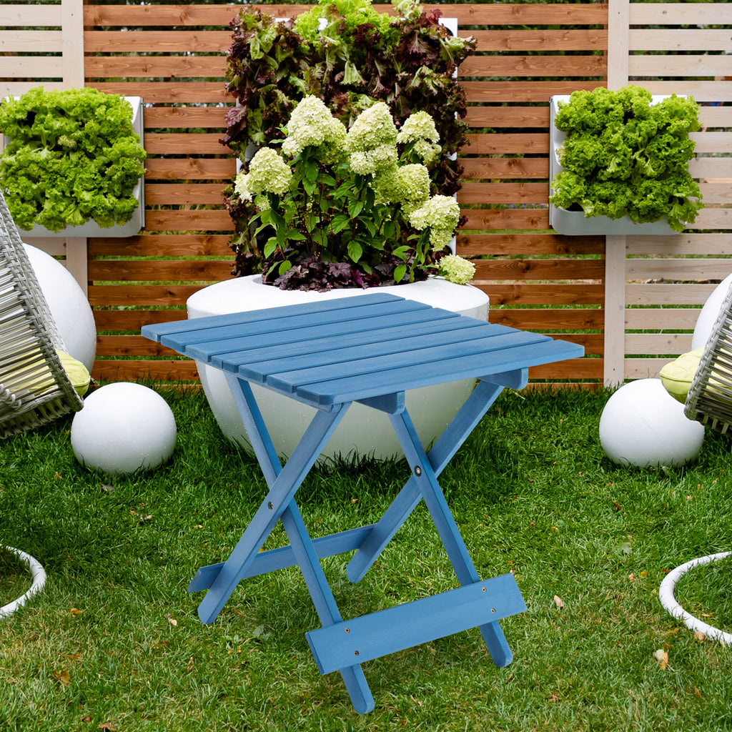 Folding Square Table Patio Outdoor solid wood Table for Backyard, Balcony, Portable Design Space-Saving Blue Color