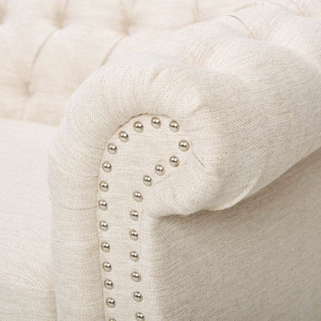 Chesterfield Style 3-Seater Sofa with Deep Button Tufting in Beige Fabric