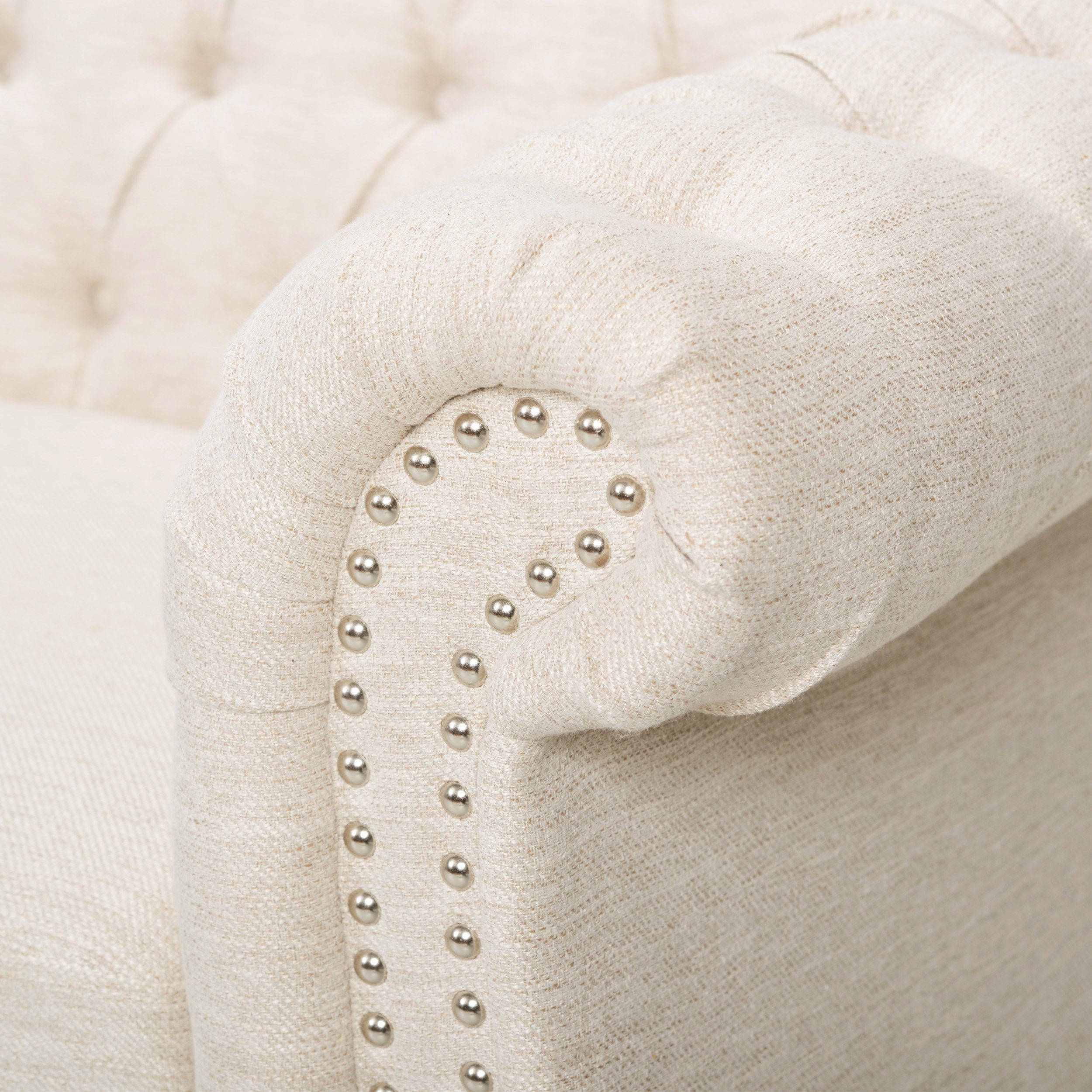 Chesterfield Style 3-Seater Sofa with Deep Button Tufting in Beige Fabric