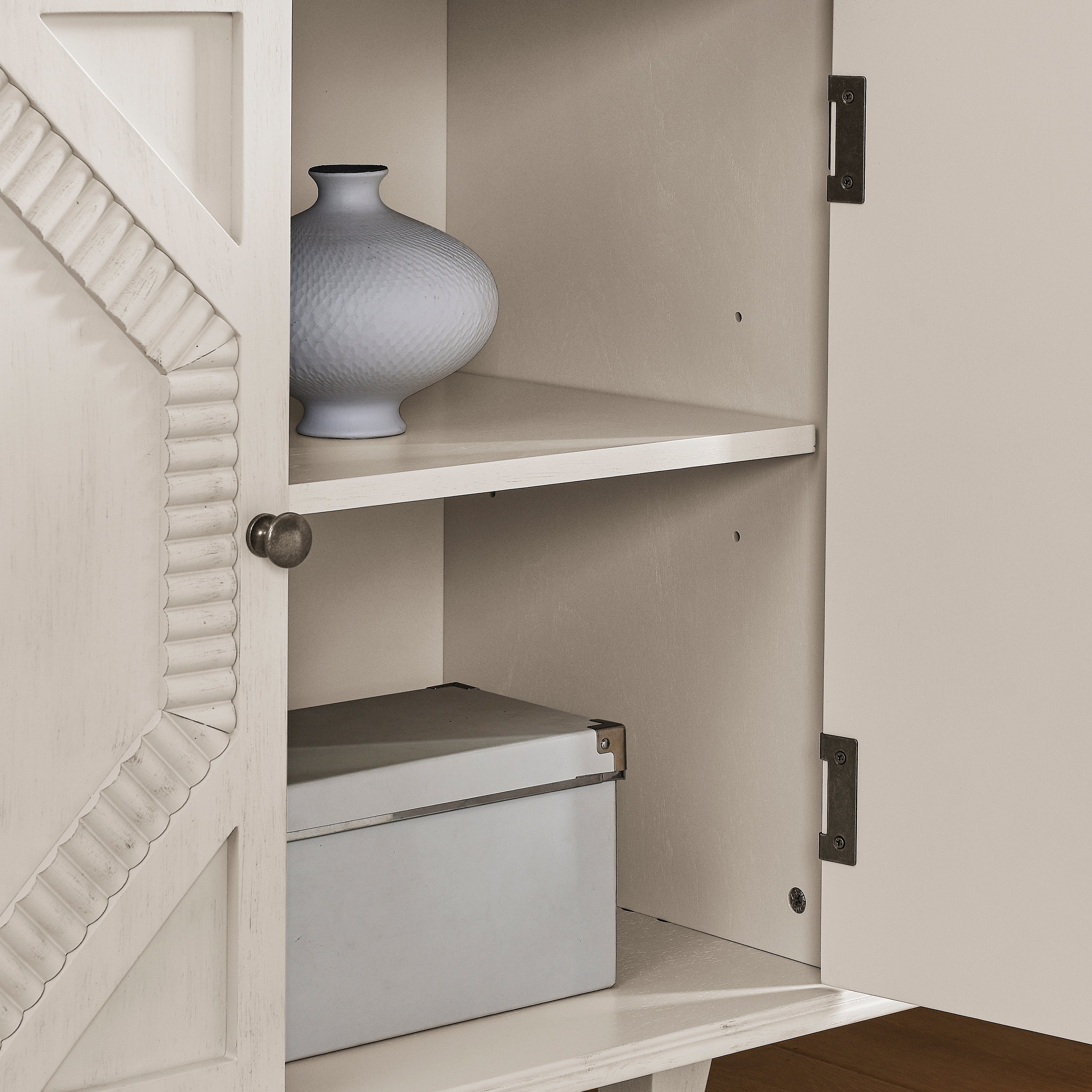 65.2' Mid Century Modern Sideboard Buffet Cabinet with Storage, Symmetrical Geometric Accent Coffee Bar Wine Bar Storage Cabinet, Large Console Table for Living Room/Entryway/Kitchen, Antique White