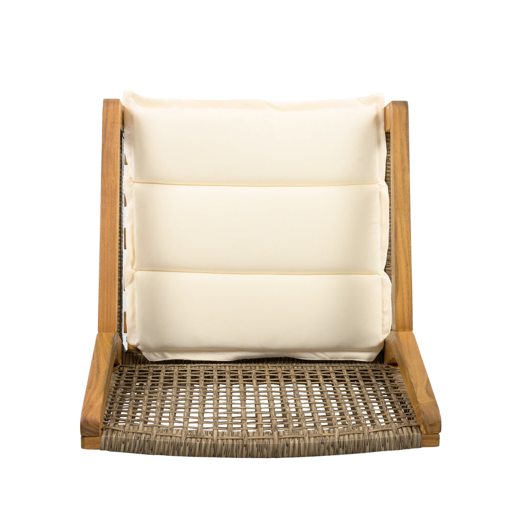 Outdoor Dining Set – Premium Acacia Wood Della Table & Wicker Chairs with Cream Cushion for Comfortable Dining Experience,Suitable for large gatherings(1 Table + 4 Chairs)