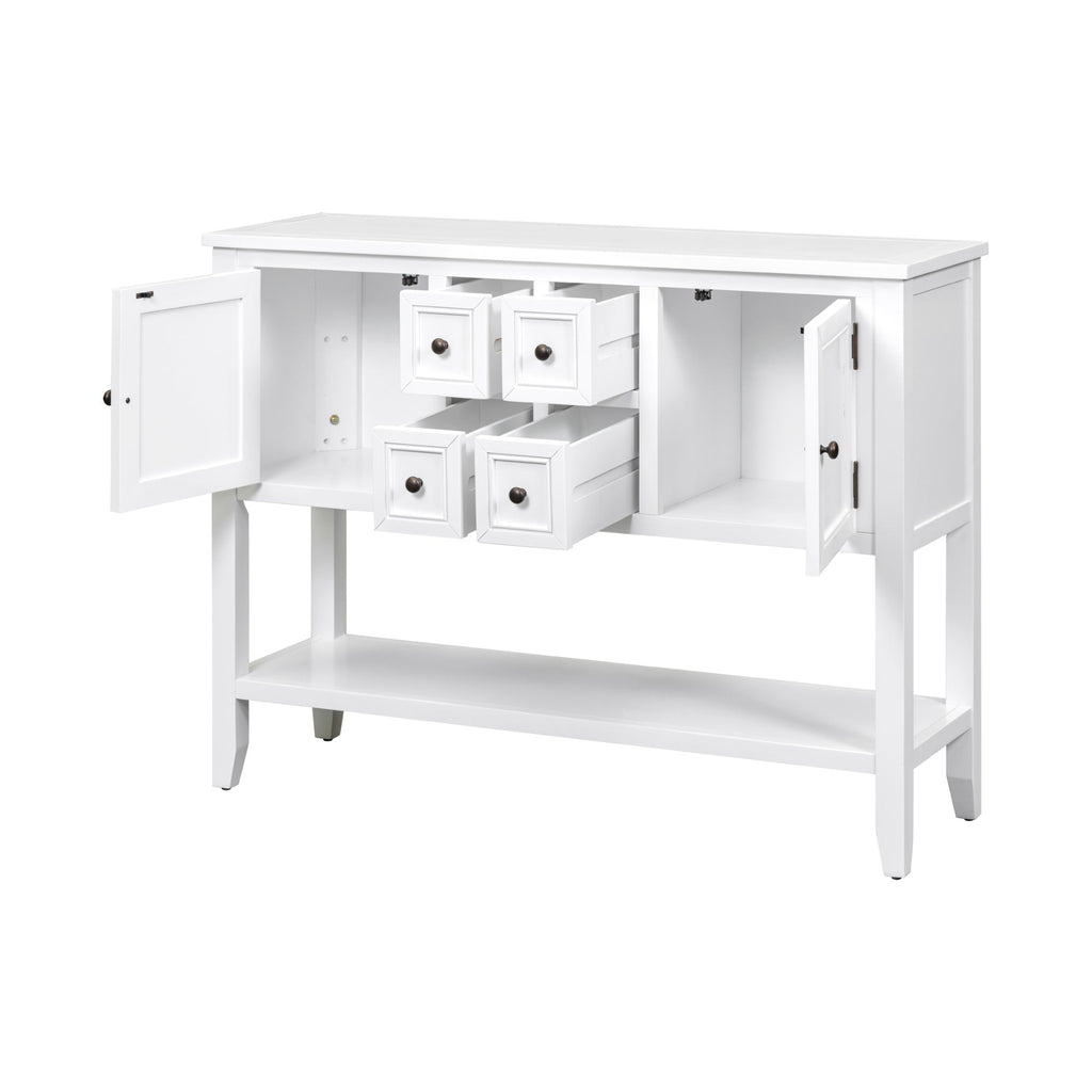 TREXM Cambridge Series  Ample Storage Vintage Console Table with Four Small Drawers and Bottom Shelf for Living Rooms, Entrances and Kitchens (White, OLD SKU: WF190263AAA)