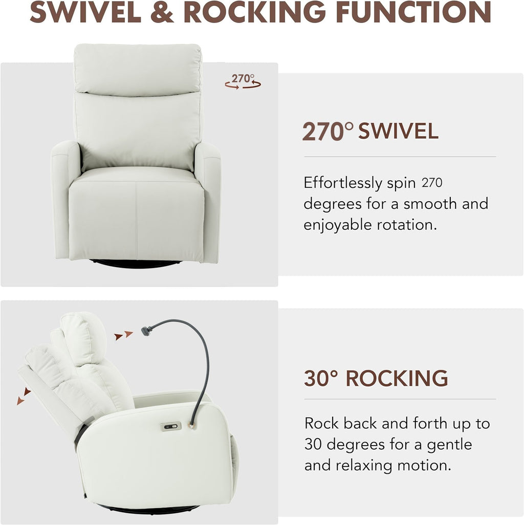 270° Power Swivel Rocker Recliner Chair, Electric Glider Reclining Sofa with USB Ports, Power Swivel Glider, Rocking Chair Nursery Recliners for Living Room Bedroom(Light Gray)