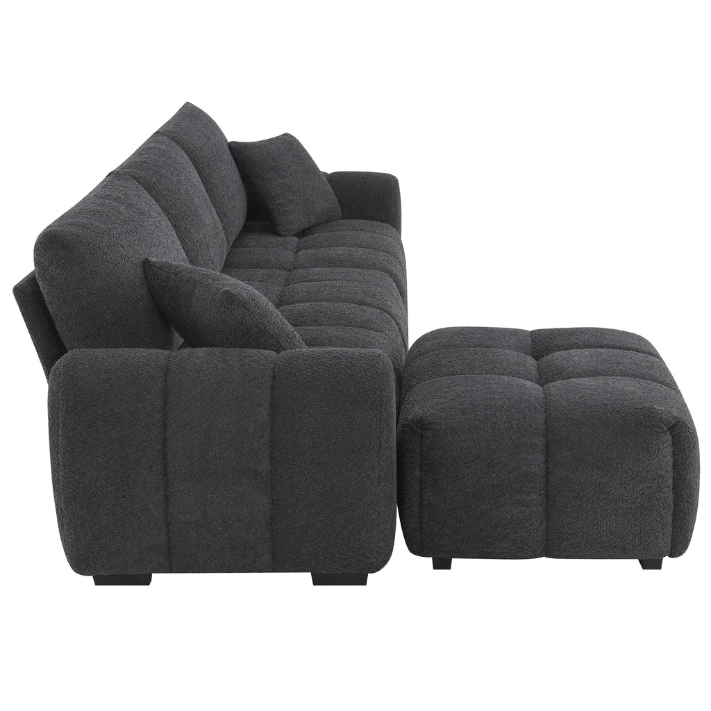 110' Modular Sectional Sofa, L Shape with Extra-large Seat, Pull-line Design, Movable Ottoman, High Density Foam, Free Combination, Sturdy Metal&Wood Frame, Boucle Fabric, 3 Colors