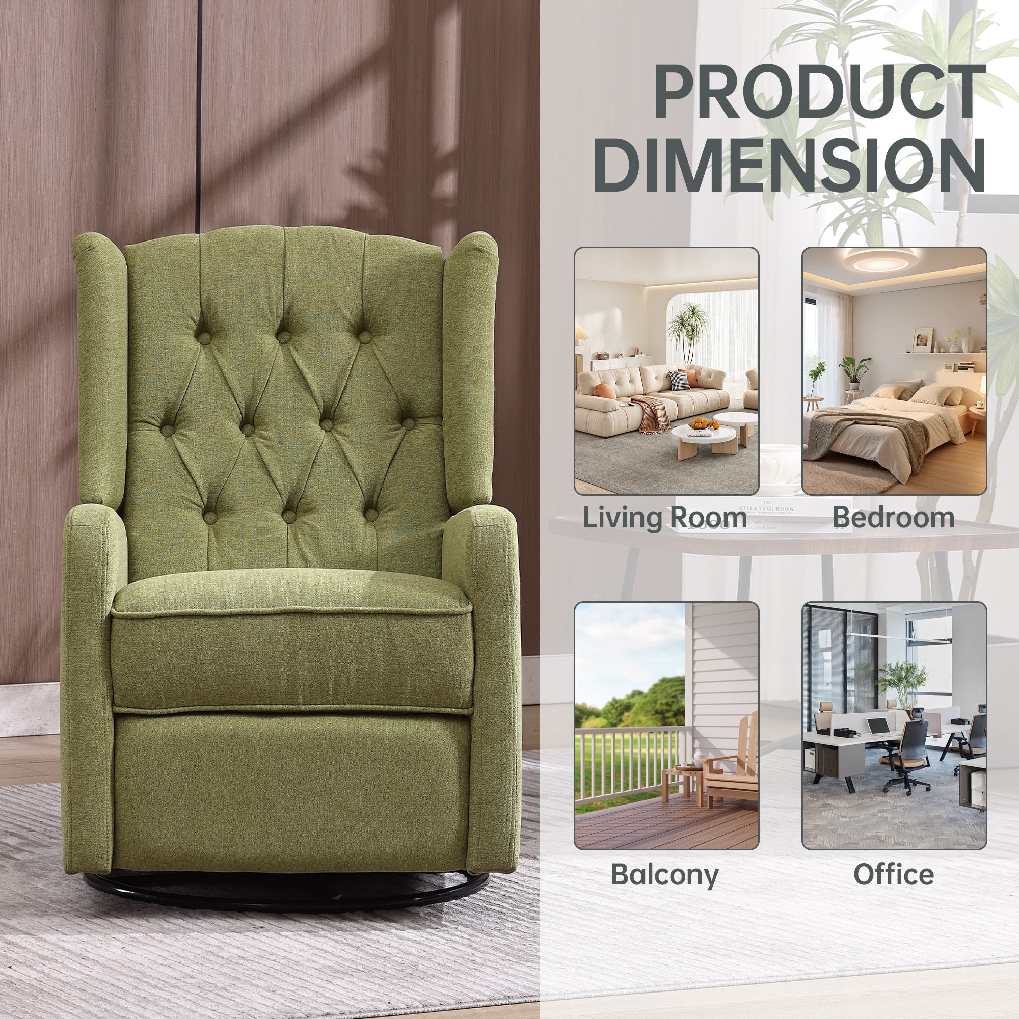 COOLMORE Rocking Recliner Chair,360 Degree Swivel Nursery Rocking Chair,Glider Chair,Modern Small Rocking Swivel Recliner Chair for Bedroom,Living Room Chair Home Theater Seat (Ovive Green)