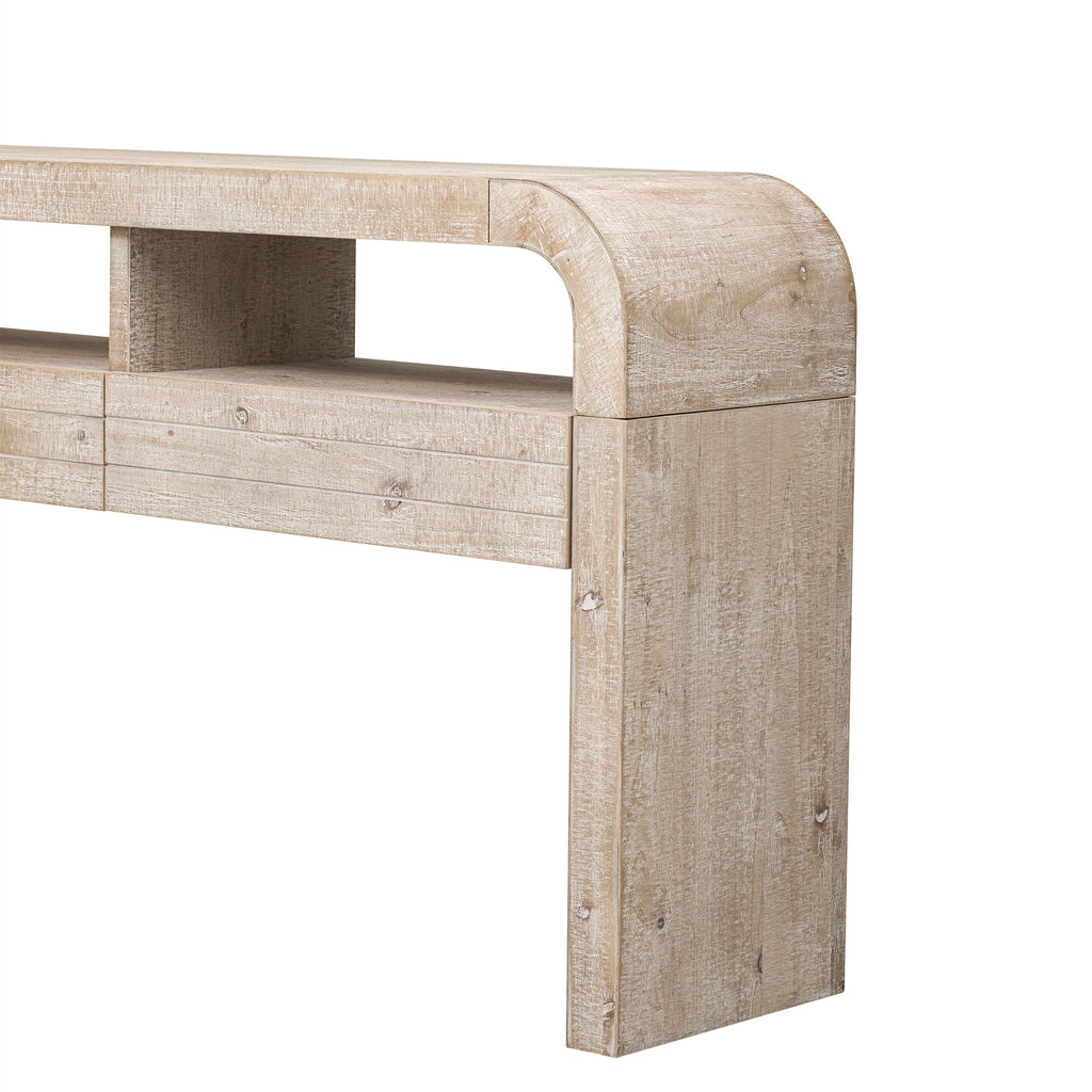 TREXM Console Table Entryway Table, Retro Curved Sofa Table with 2 Large Drawers, Narrow Console Table for Living Room Hallway Entrance, 52''×14''×31.5'', Natural Wood Wash