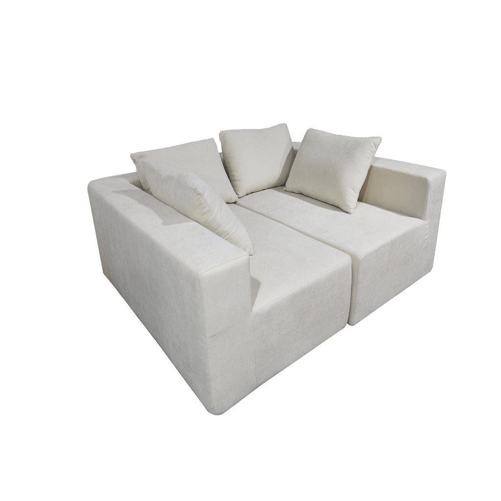 Four seater combination sofa, sofa bed, made of high-density sponge and soft linen fabric, with multiple combination methods (beige)