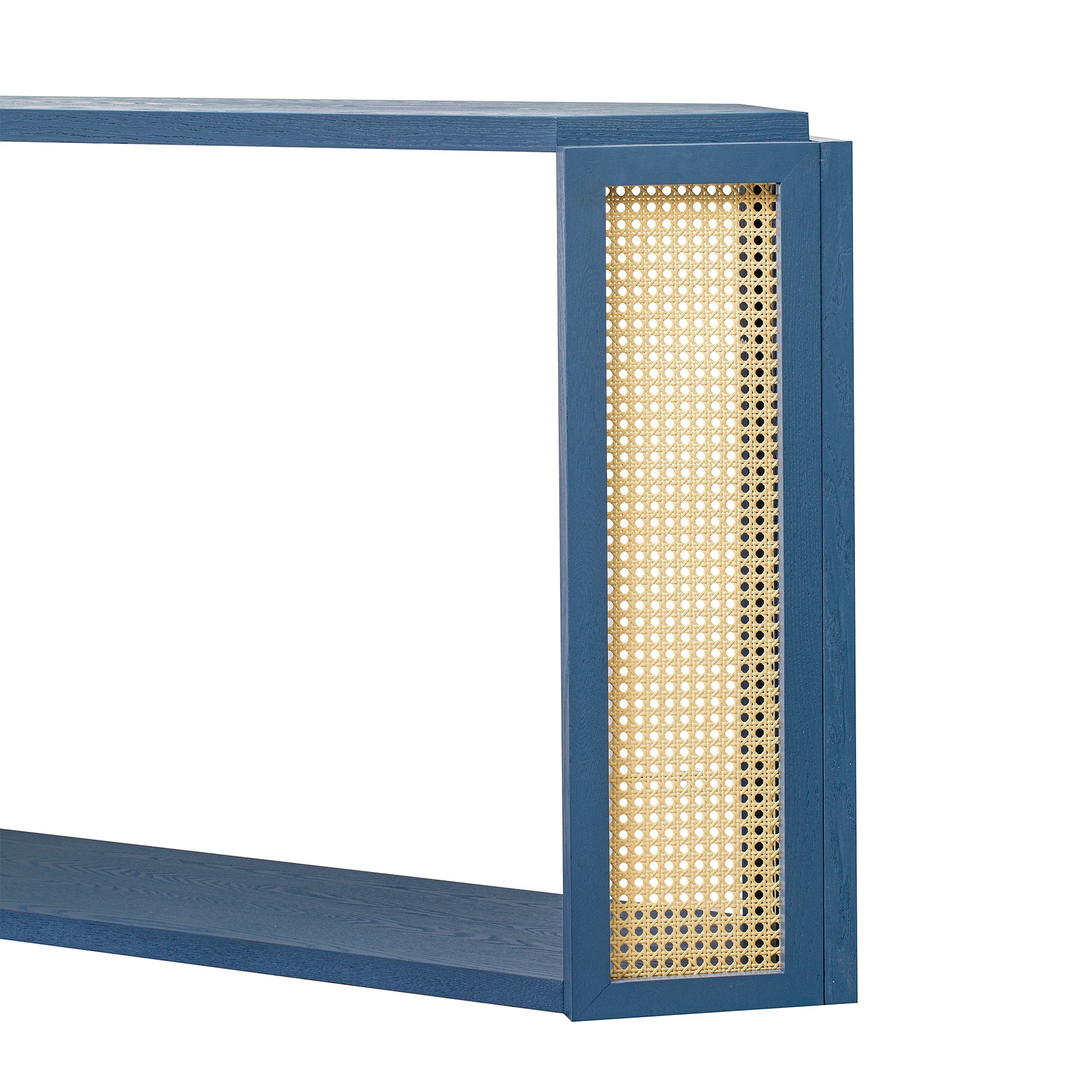 TREXM Narrow Console Table with Unique Irregular Top Design, Entryway Table with Open Shelf, Rattan Sofa Table for Living Room Hallway and Entrance (Antique Blue)