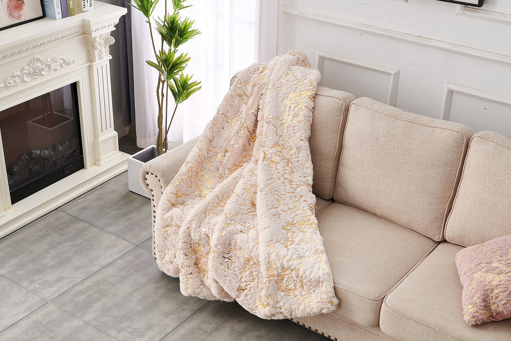 Luxury Chinchilla Faux Fur Gilded Beige Throw Blanket (60' x 80')