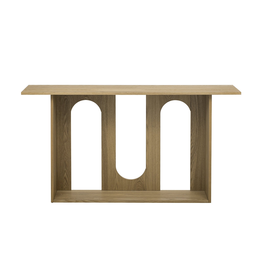 U_STYLE Modern and Curved Design Ash Veneer Console Table with Shelf,Suitable for Entryway,Hallway Living Room,Foyer,Corridor