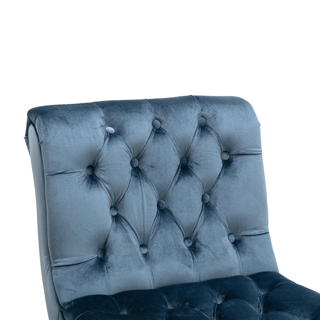 COOLMORE Modern Velvet Armless Accent Living Room Chair / Leisure Chair,Upholstered Fabric Button Comfortable Chair with Wooden Legs for Bedroom, Living Room, Office (Light Blue Velvet)