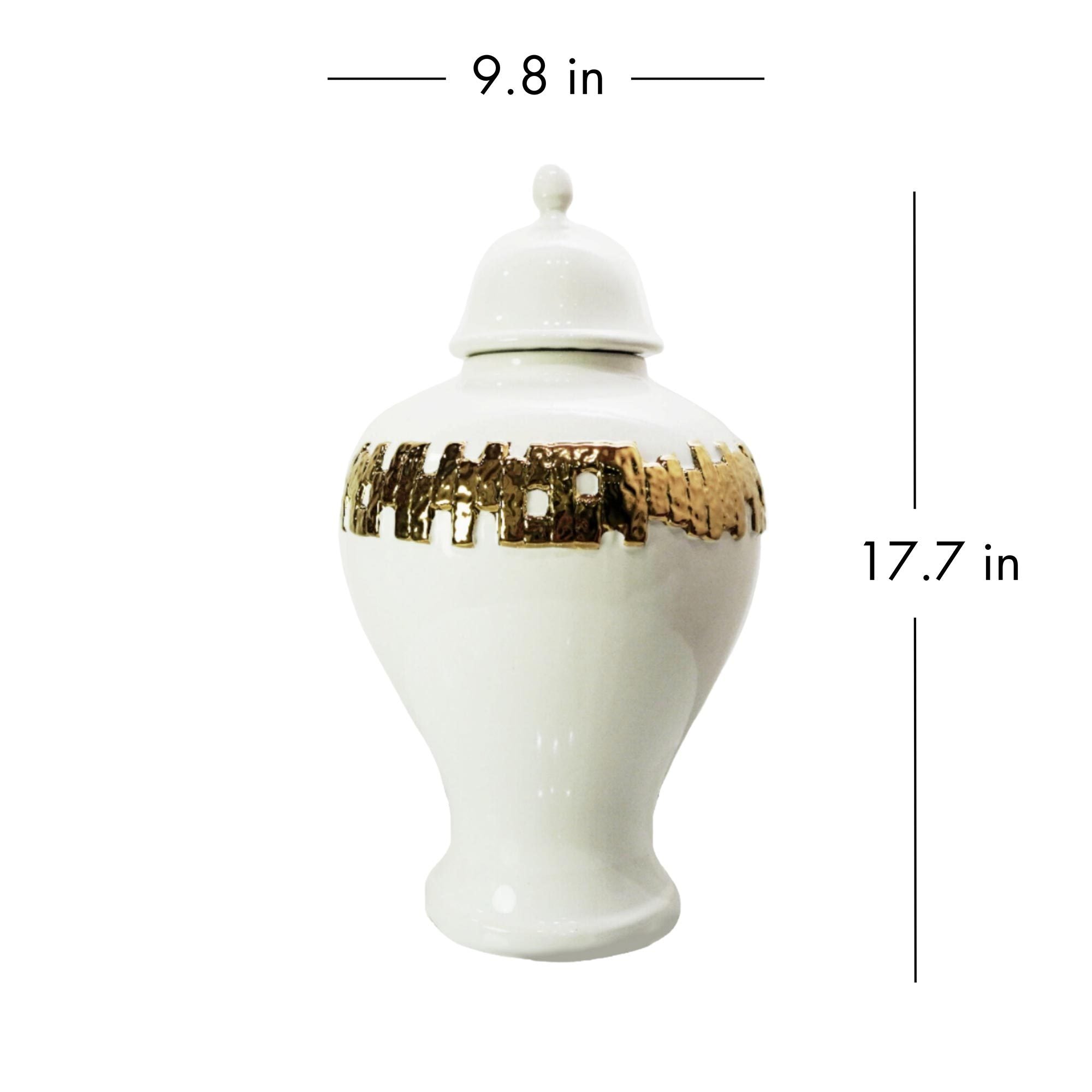 White Ginger Jar with Gold Ornament