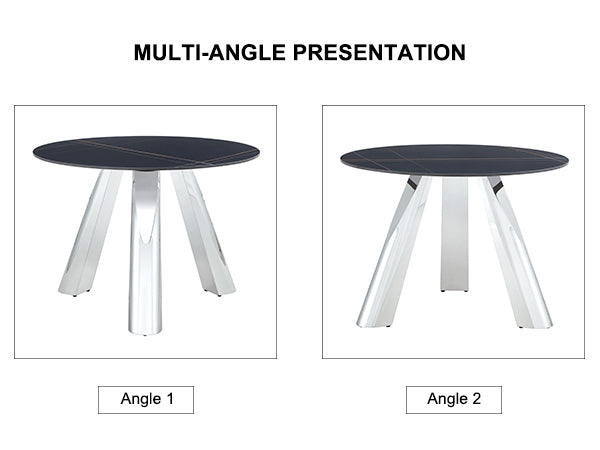 42' Luxury Sintered Stone Table: 0.45' Durable Top + 6' Steel Legs,350lb Capacity, Stain/Heat-Resistant Black Veined Surface - Modern Minimalist DesignW1512S00111