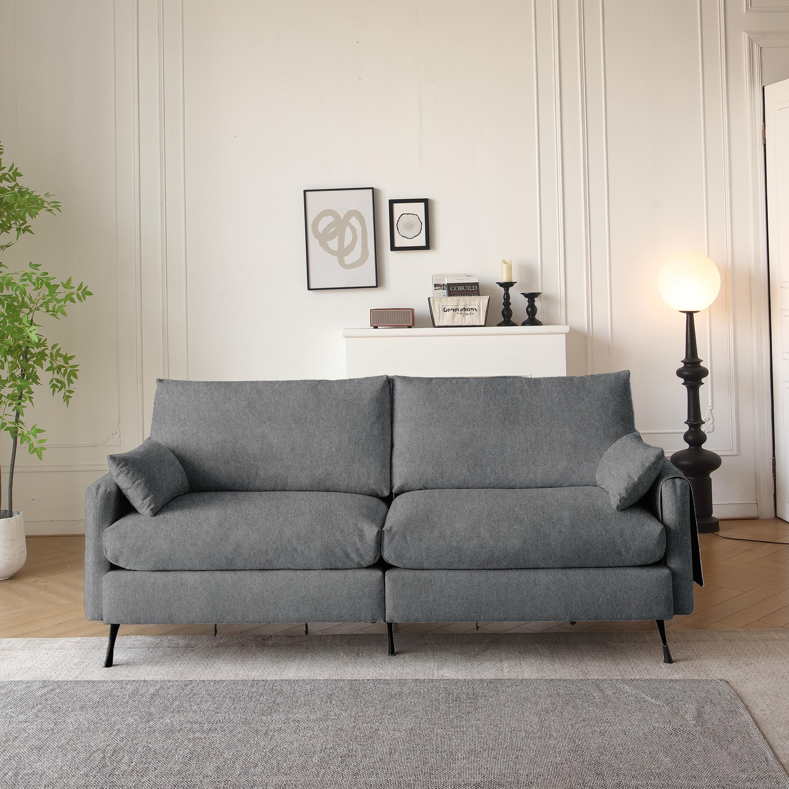 Deep 3-Seater Cloud Couch with 2 Armrest Pillows and 2 Toss Pillows, Love Seat for Living Room Bedroom Office Apartment, Grey
