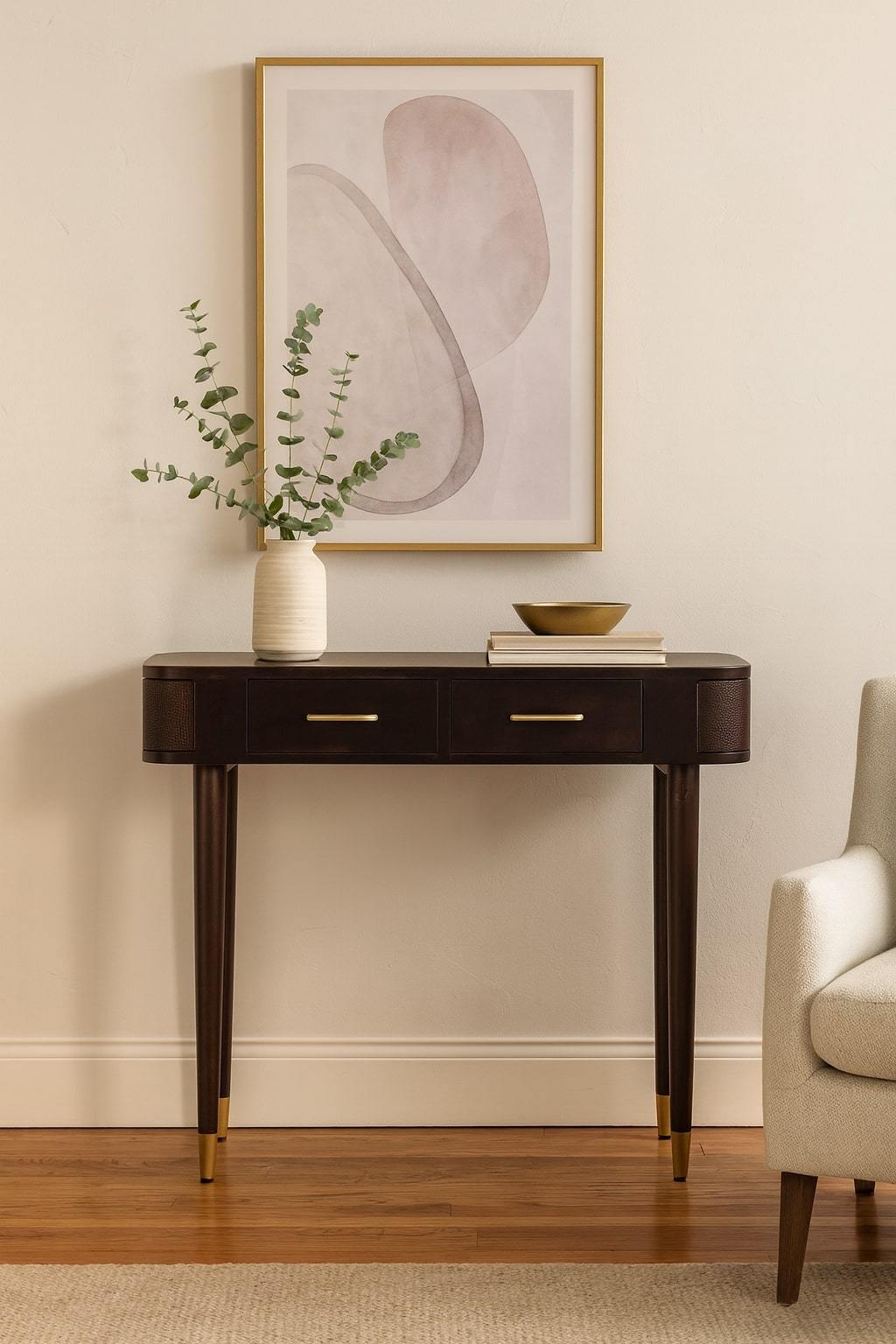 Solid Wood Belmont Console Table,Brown,2-Drawers
