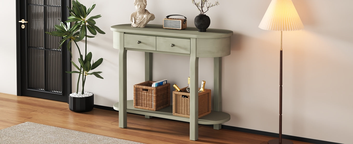 TREXM Elegant Retro Console Table with Curved Design and Smooth Glaze for Entryways, Living Rooms and hallways (Grey)