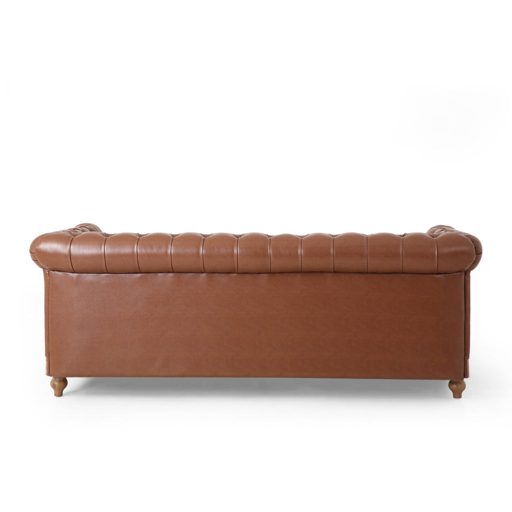 Mirod Comfy 3-Seat Sofa with Wooden Legs, Retro Style, Light Brown, PU, 78.75''Wx33.5''Dx28''H