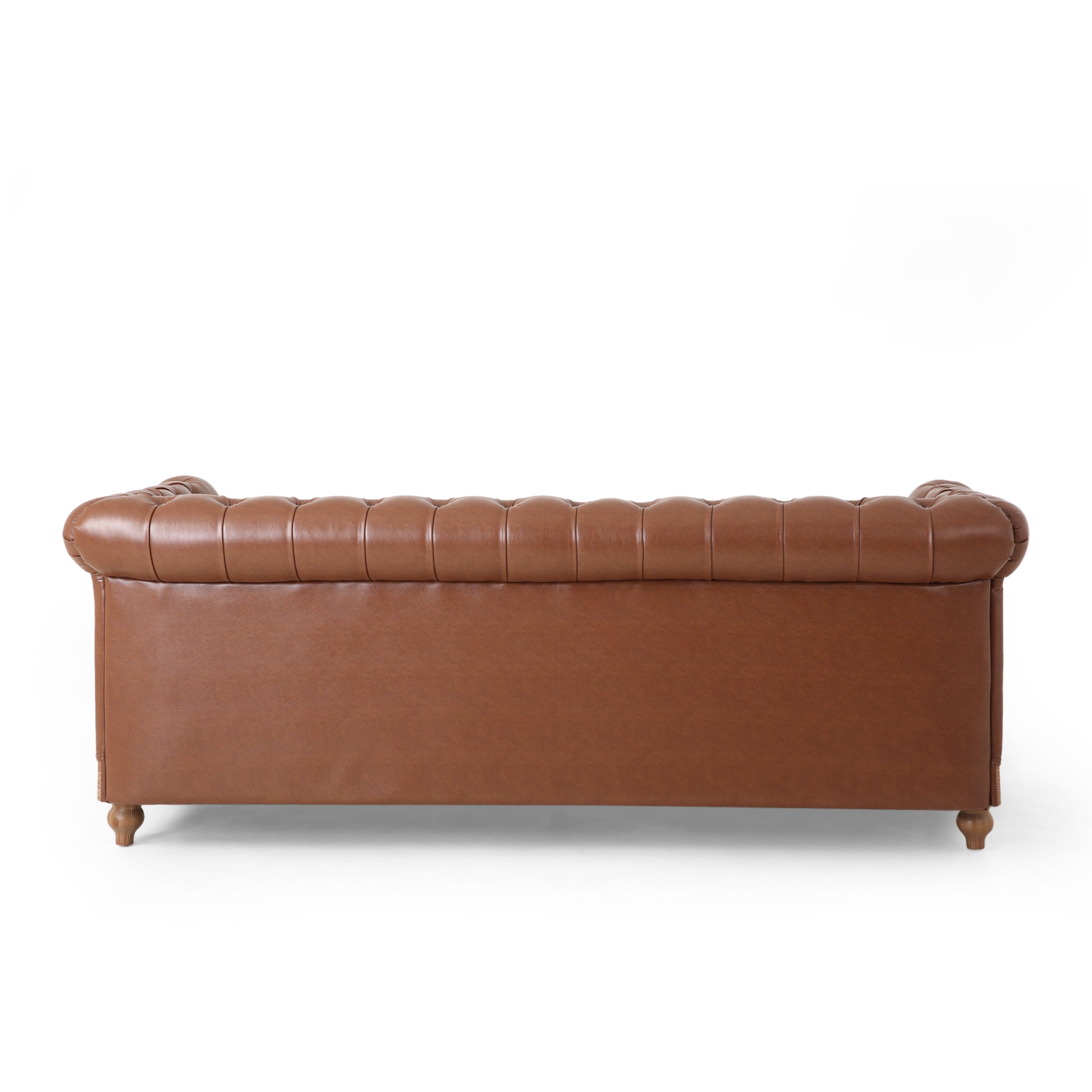 Mirod Comfy 3-Seat Sofa with Wooden Legs, Retro Style, Light Brown, PU, 78.75''Wx33.5''Dx28''H