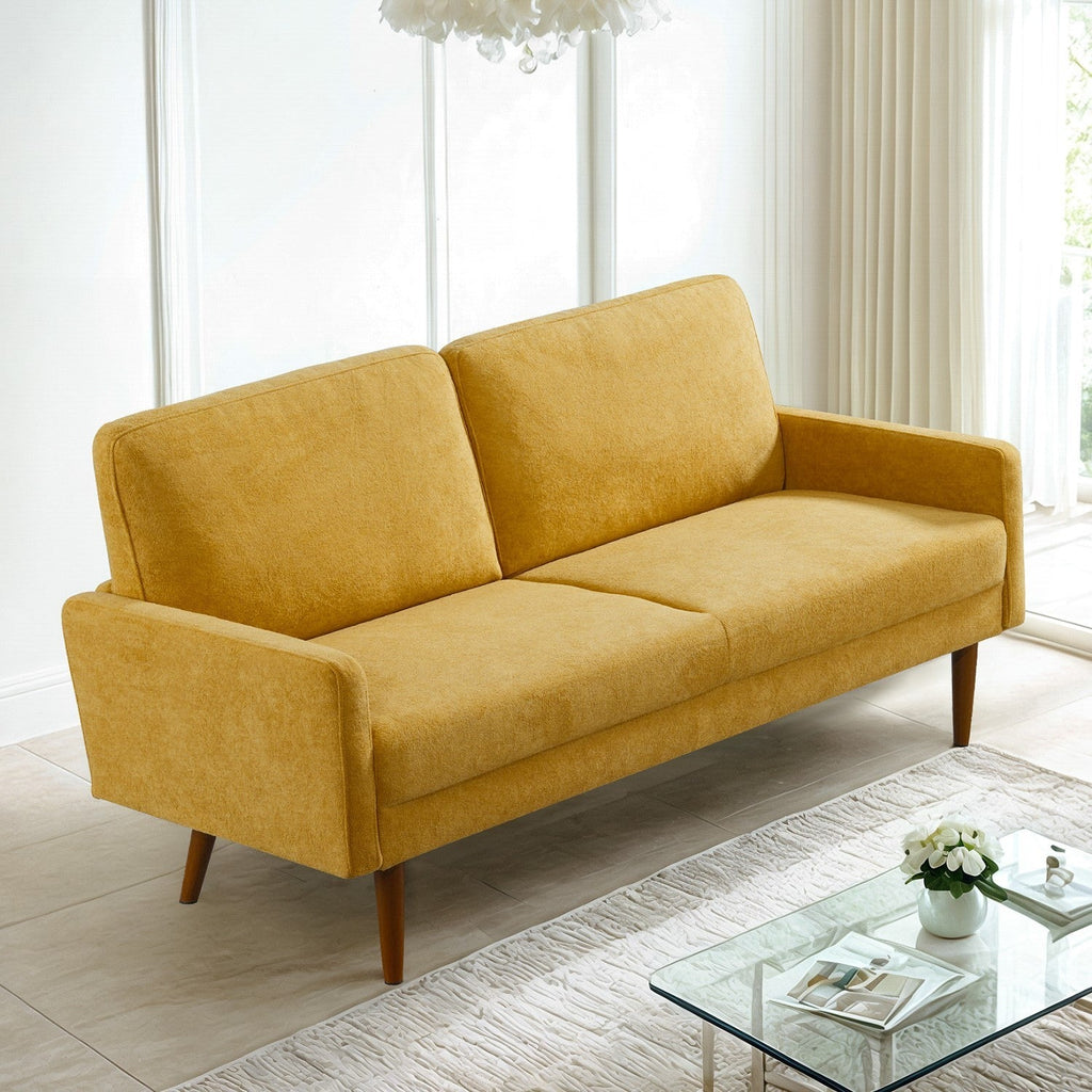 Velvet Sofa, European Style with Sleek Design, Modern & Vintage Flair, Upholstered 3 Seater Couch, Chic Living Room Furniture Seating for Home, Apartment or Office, Mustard Yellow