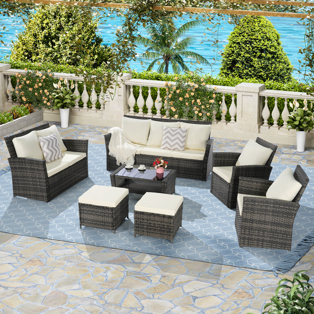 7 PCS PE/RATTAN OUTDOOR FURNITURE SET PATIO FURNITURE SET 9 SEATER