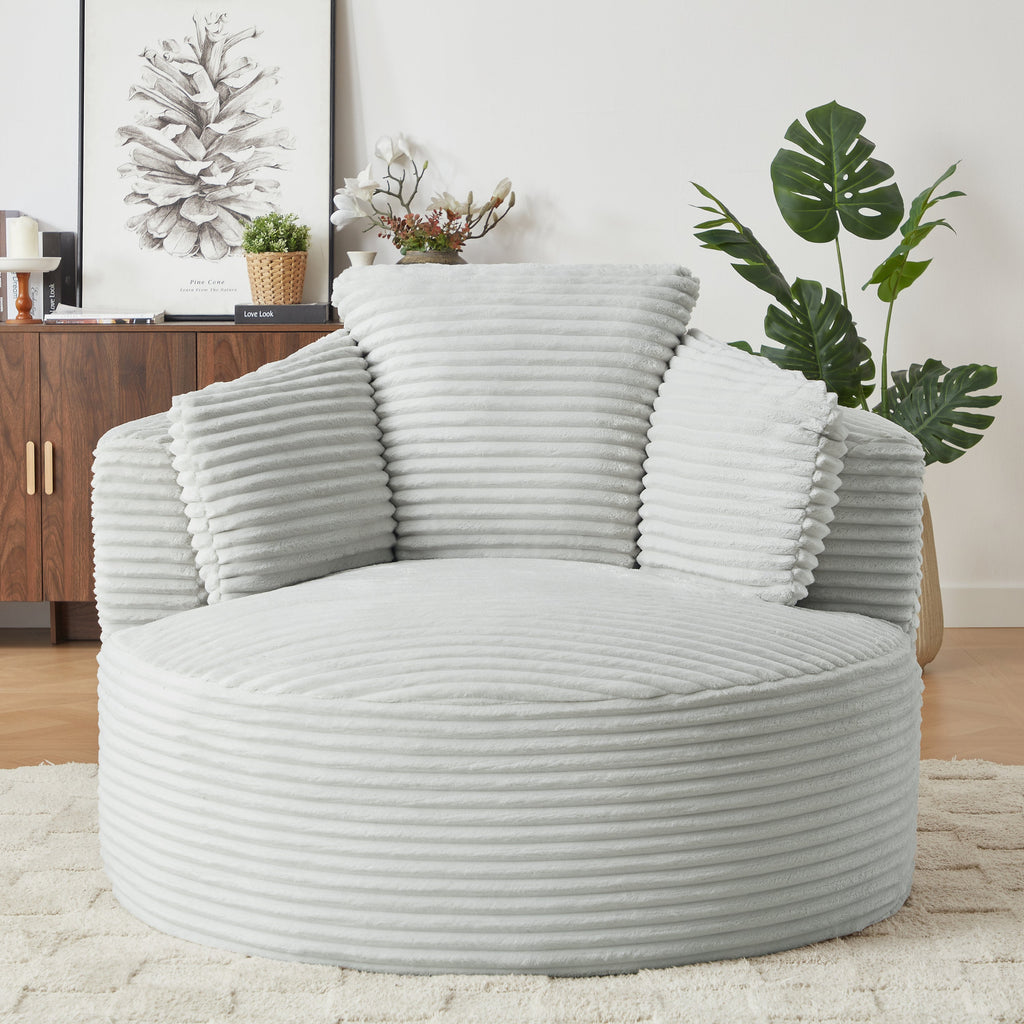 Compressible Corduroy Round Chair with Cushioned Backrest - Modern Comfort Seating for Living Room,Office,Apartment(no swivel)