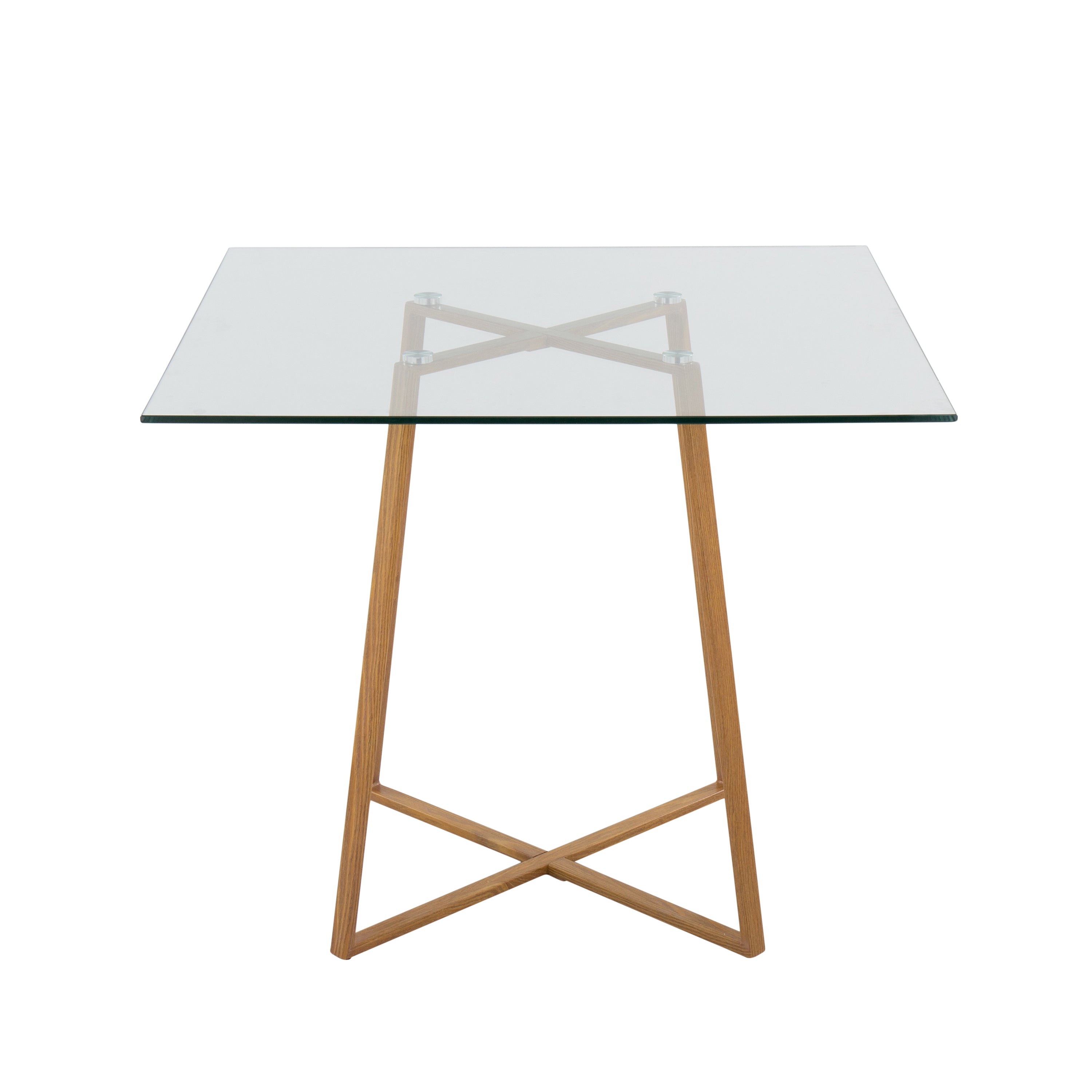 Cosmo Contemporary Square Dining Table with Natural Metal Legs and Clear Glass Top by LumiSource