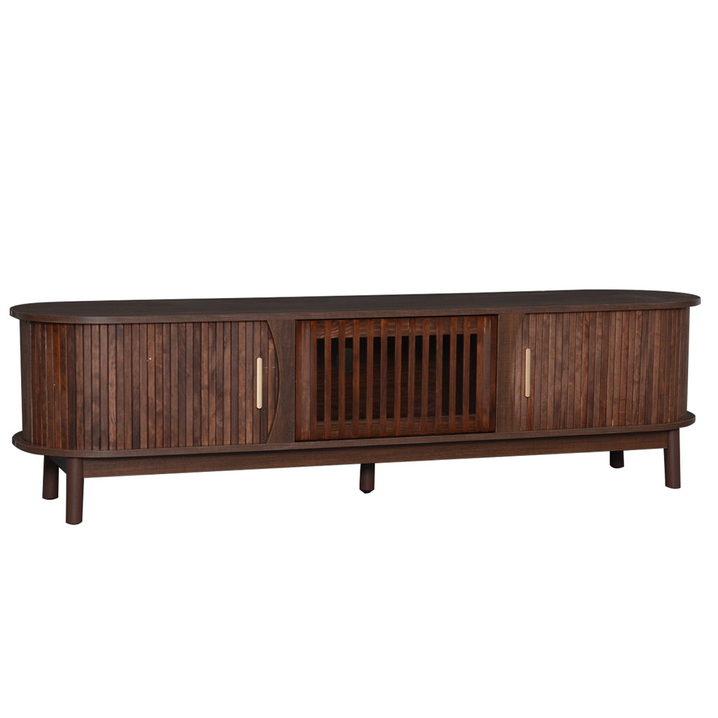 Modern Farmhouse TV Stand for 75' TVs, Wood Entertainment Center with Storage Cabinet, TV Console Table for Living Room, Bedroom