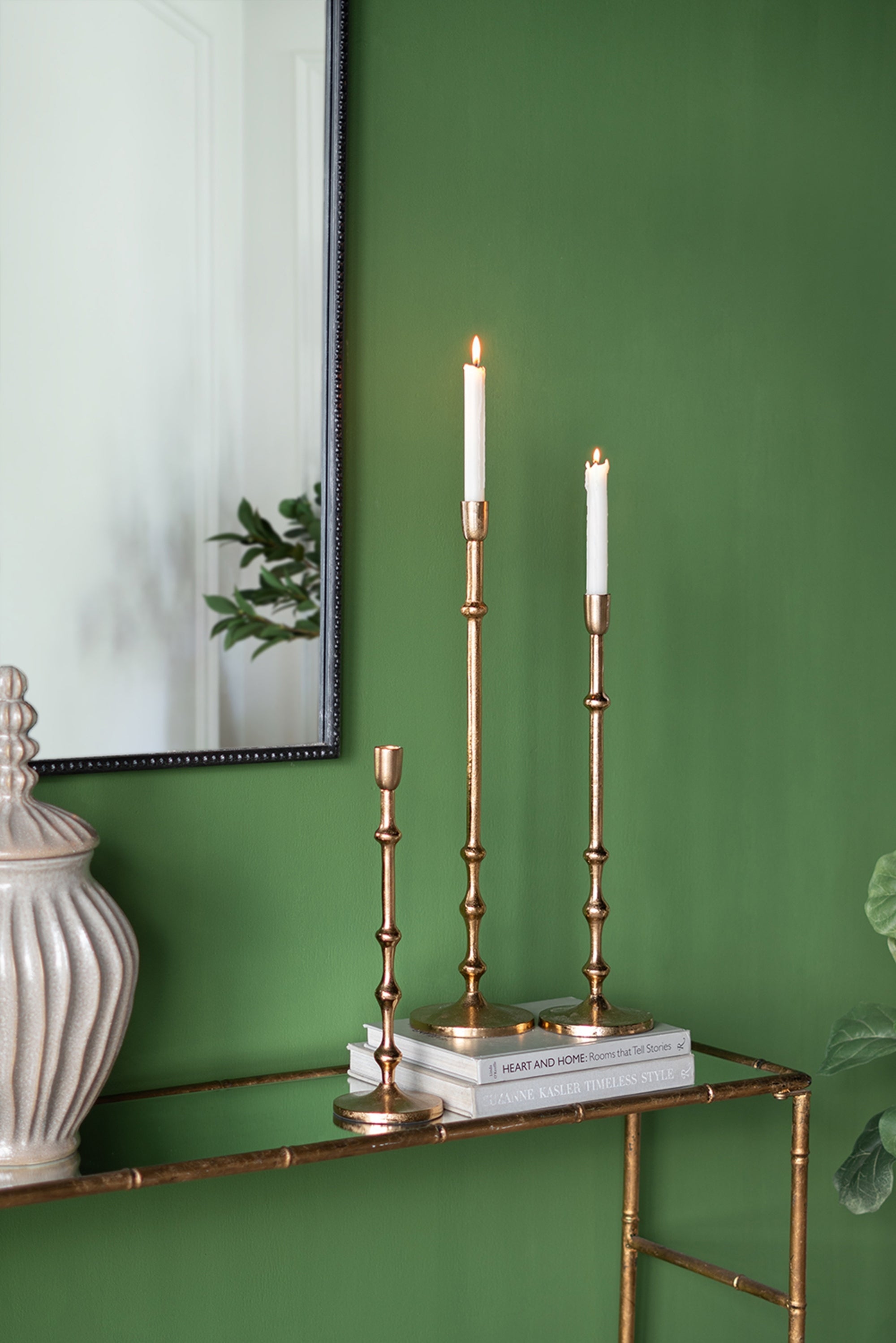 D5x19' Slender Aluminum Taper Candle Holder with Bead Accents, Bronze