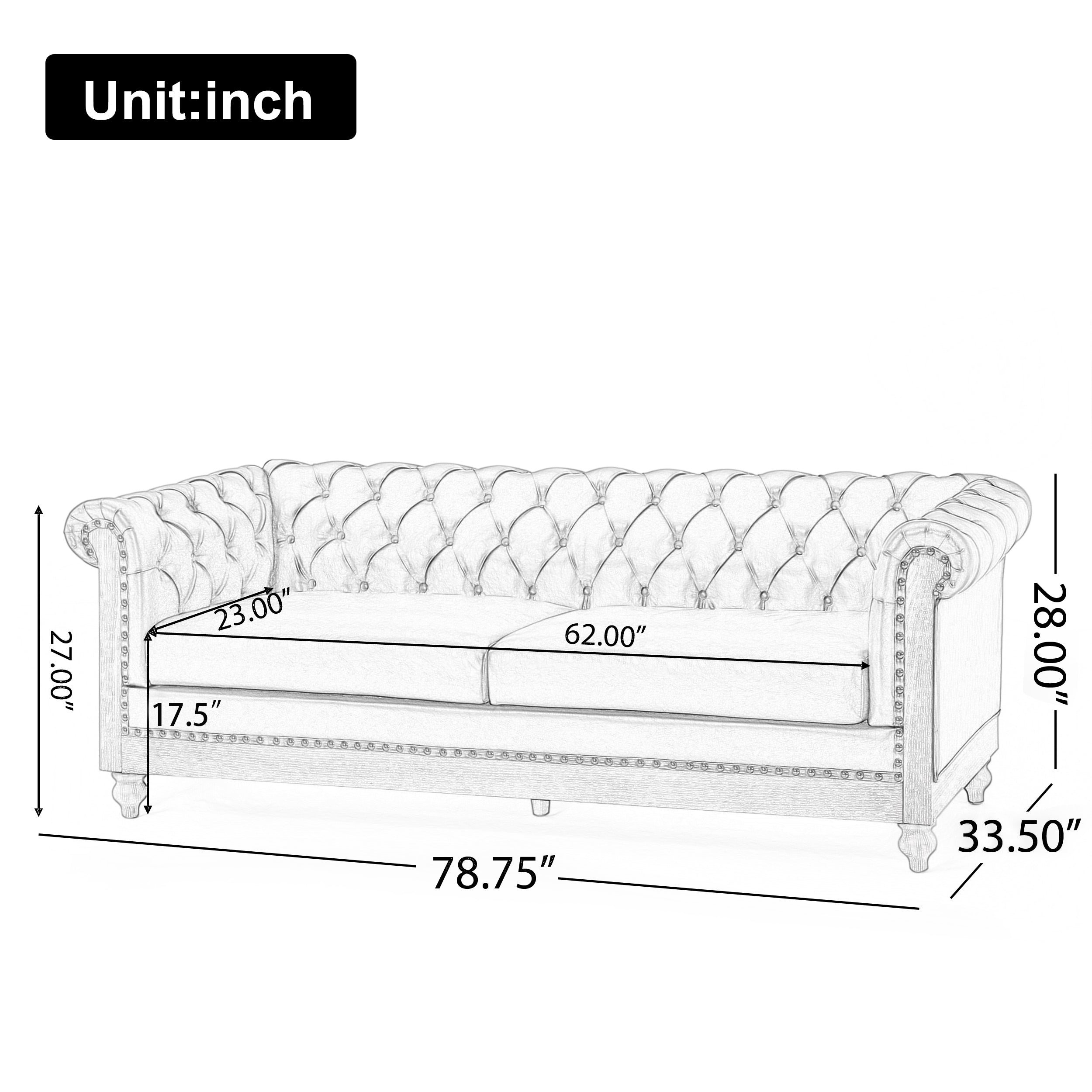 Mirod Comfy 3-Seat Sofa with Wooden Legs, Retro Style, Light Brown, PU, 78.75''Wx33.5''Dx28''H