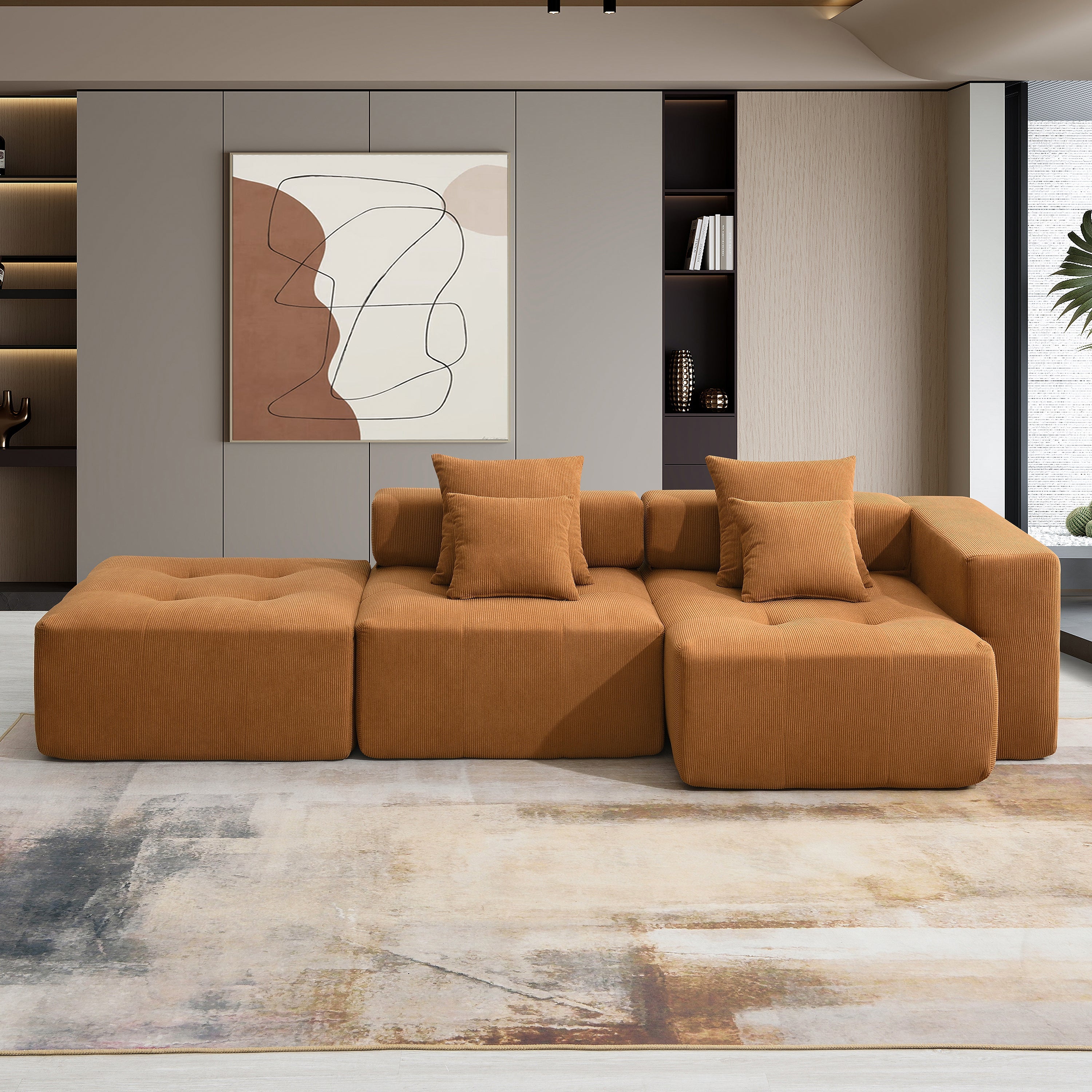 105.5''L Shaped Modular Sectional Sofa,Wide and Deep Seat,Minimalist Wrinkle-resistant Corduroy Couch,Full Compressed Cloud Couch for Living Room,3 PC Free Combination,No Assembly Required,3 Colors