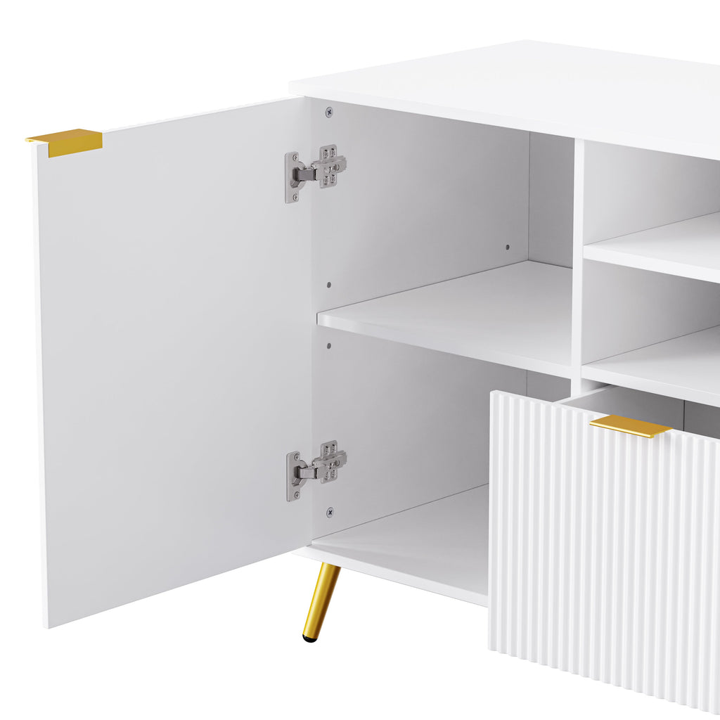 U-Can 4-Piece Entertainment Wall Unit with 13 shelves,8 Drawers and 2 Cabinets, Multifunctional TV Stand Media Storage Cabinet with Fluted Line Surface for Living Room, for TVs Up to 70'
