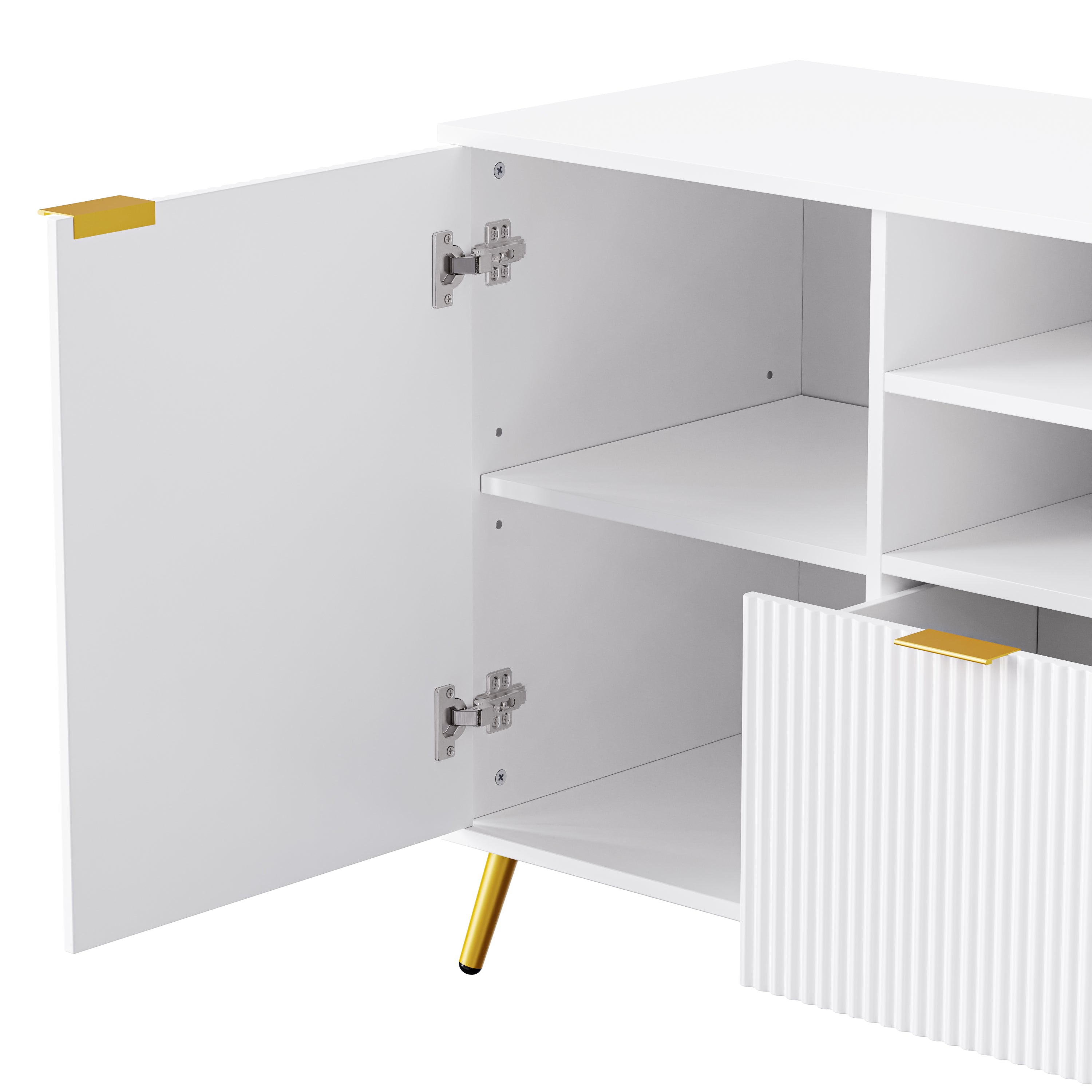 U-Can 4-Piece Entertainment Wall Unit with 13 shelves,8 Drawers and 2 Cabinets, Multifunctional TV Stand Media Storage Cabinet with Fluted Line Surface for Living Room, for TVs Up to 70'