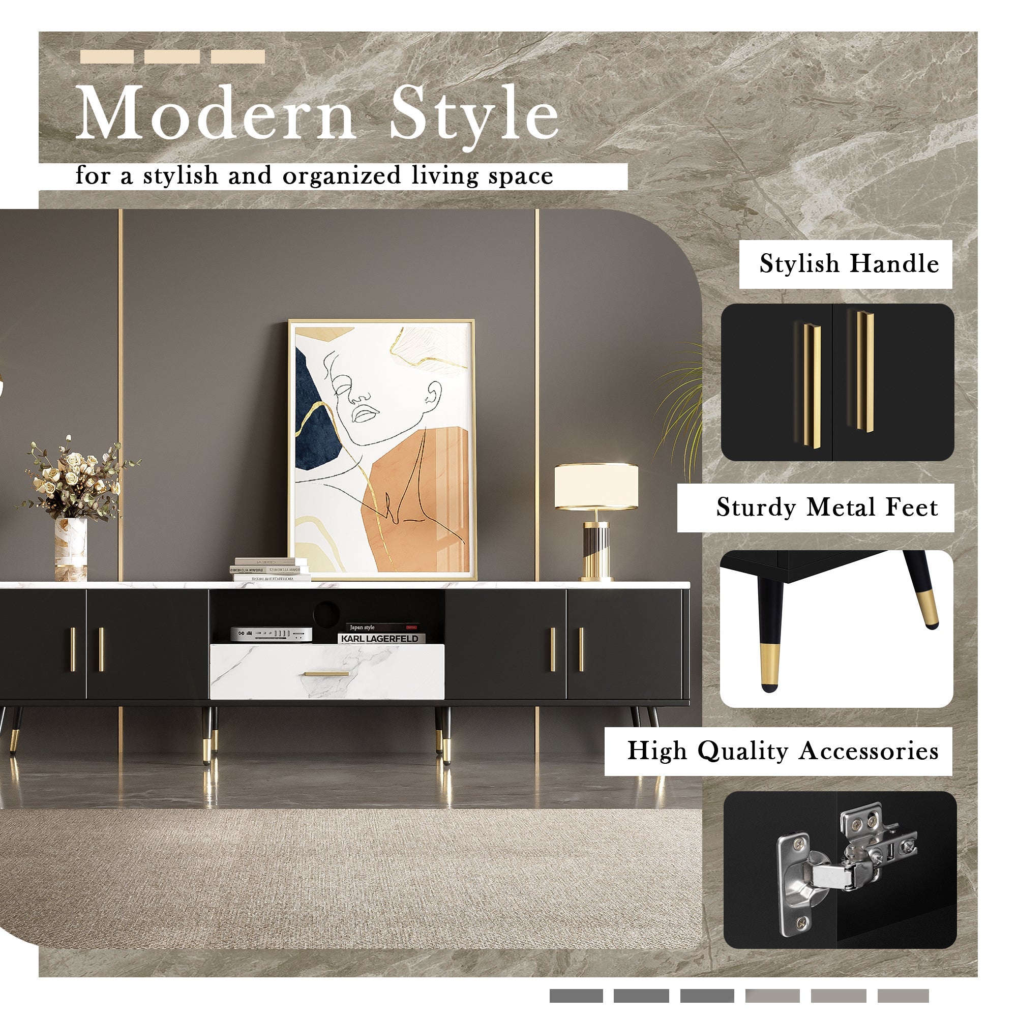 71'' Modern TV Stand with 2 Cabinets&  Open Compartments, Entertainment Center for TVs up to 80'', Television Console for Living Room, Bedroom, Home Theatre
