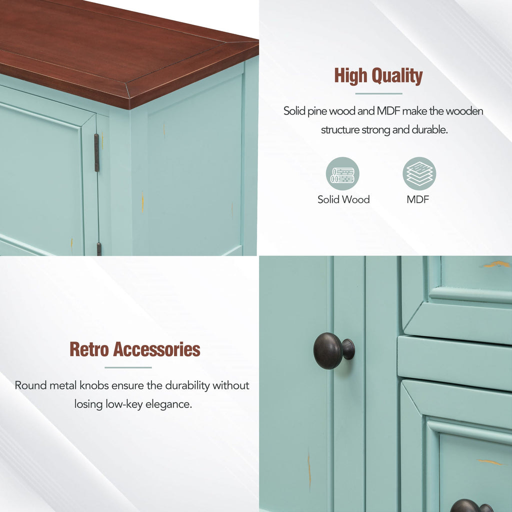 TREXM Cambridge Series  Ample Storage Vintage Console Table with Four Small Drawers and Bottom Shelf for Living Rooms, Entrances and Kitchens (Retro Blue, OLD SKU: WF190263AAC)