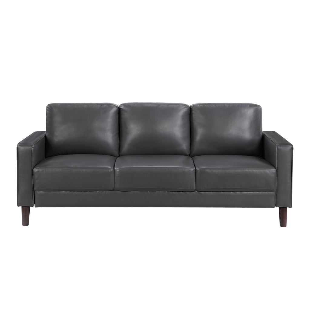 Modern Living Room Furniture 3pc Set Sofa Loveseat Chair Dark Gray Faux Leather Upholstered Cushion Back Seat Solid Wood