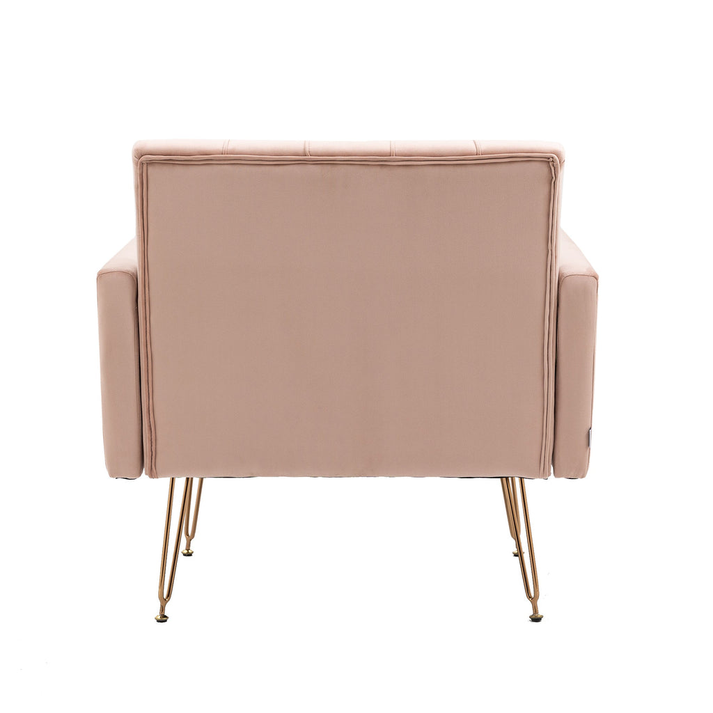 COOLMORE Velvet Armchair Single Sofa Modern Tufted Upholstered Side Reading Chairs with Arm and Gold Metal Leg for Living Room Bedroom (Pink)