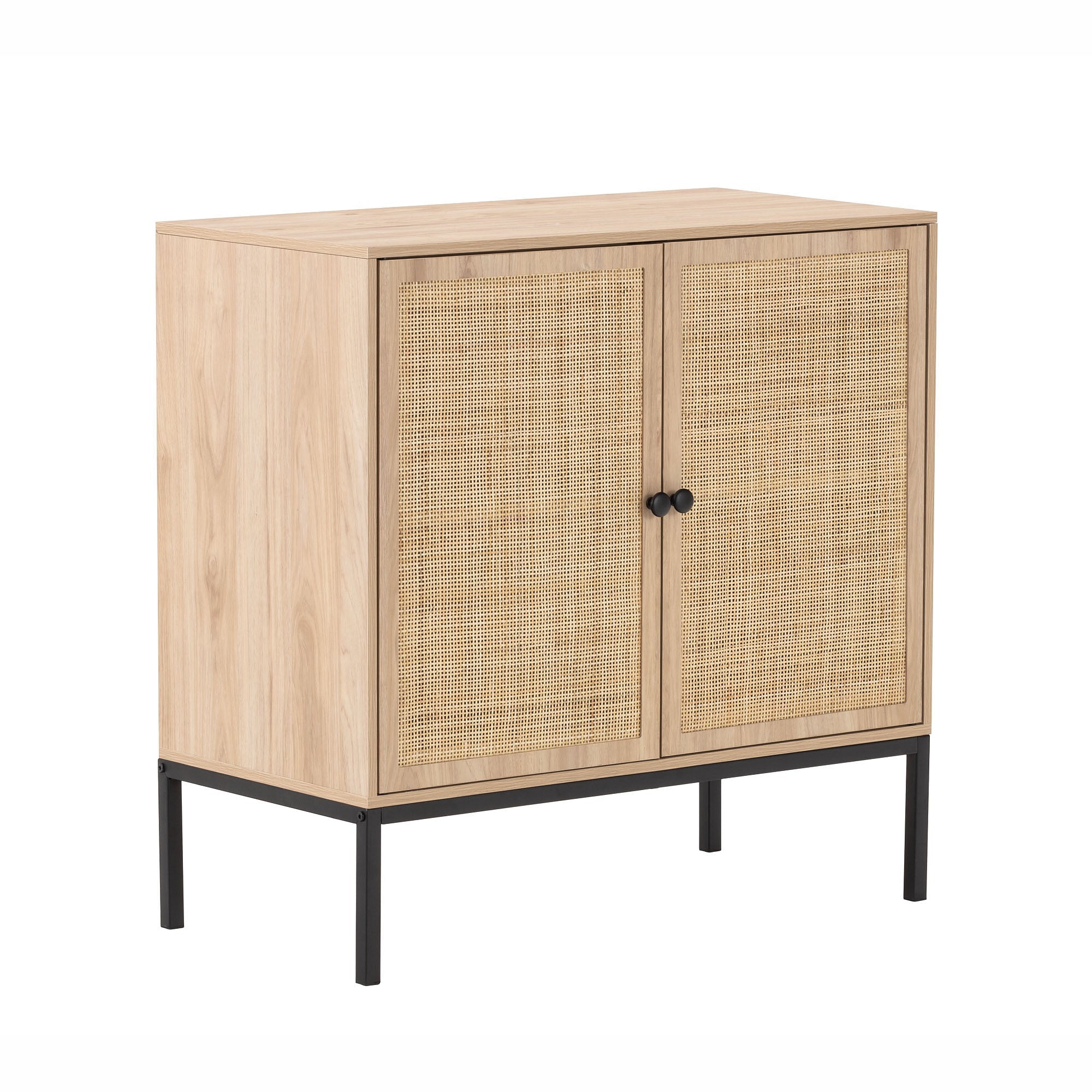 Set of 2 Rolland A Console Table Side Table with Rattan Door