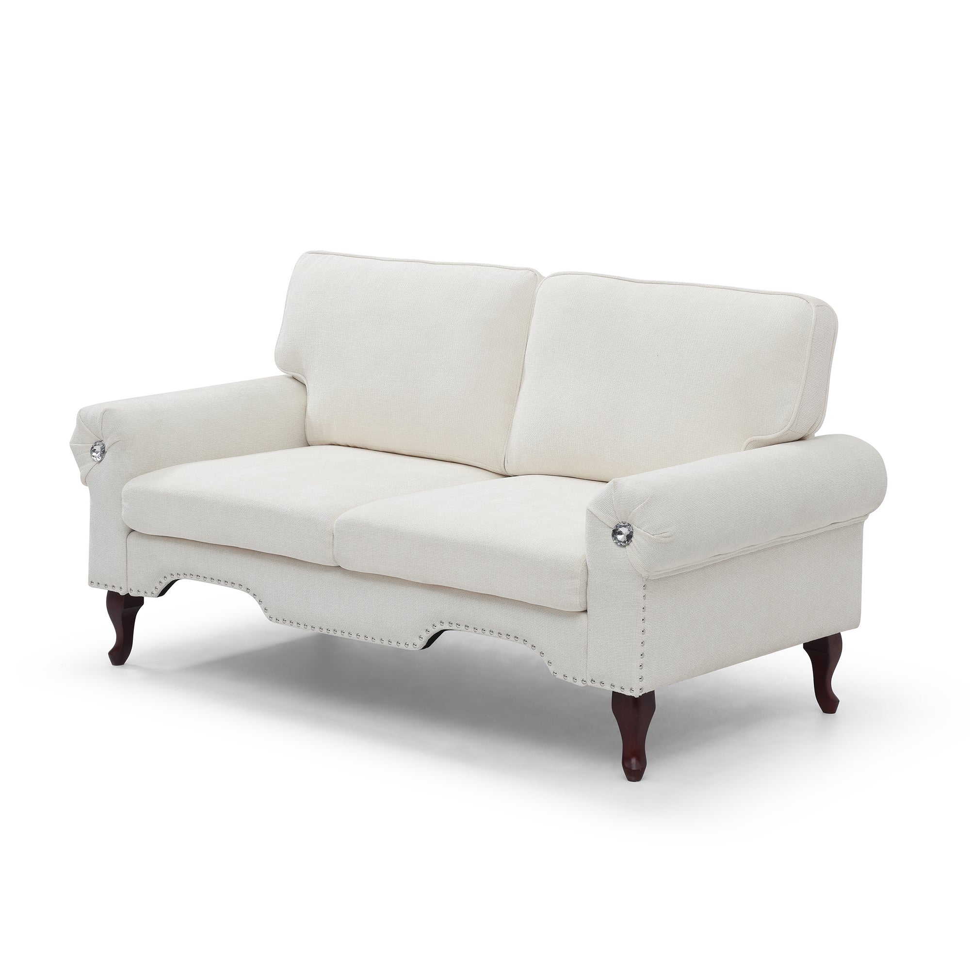 66-Inch Modern Velvet Loveseat Sofa with Wooden Legs & Crystal button and Copper Nail, Tufted Backrest, Perfect for Living Room, Bedroom, or Office (Beige)