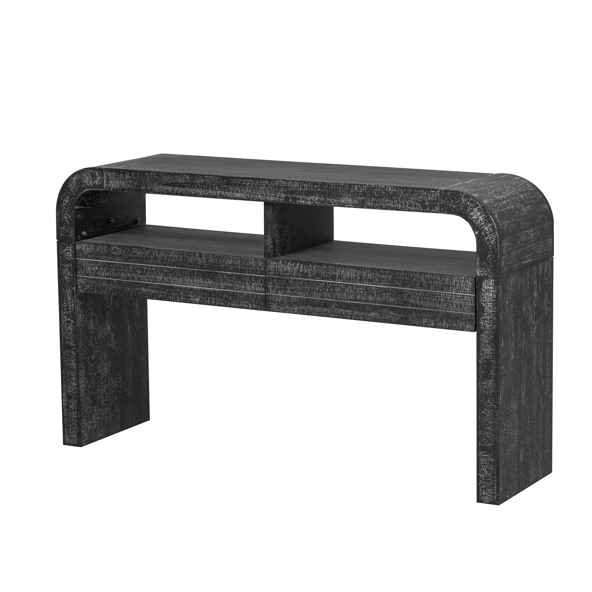TREXM Console Table Entryway Table, Retro Curved Sofa Table with 2 Large Drawers, Narrow Console Table for Living Room Hallway Entrance, 52''×14''×31.5'', Antique Black