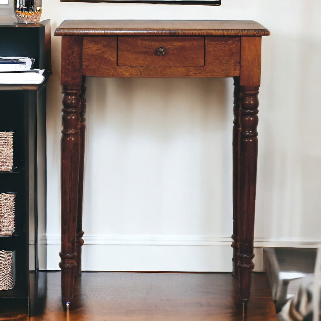 Artisan Furniture Solid Wood Chestnut Turned Leg Writing Desk, 1-Drawer, Brown