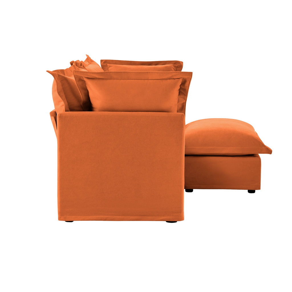 Slipcovered Sectional 2 Seater Sofa Couch with Convertible Ottoman, Wide and Deep Seat L Shaped Sofa with Detachable Cover and Soft Multiple Big Pillows, Chenille Fabric, Orange