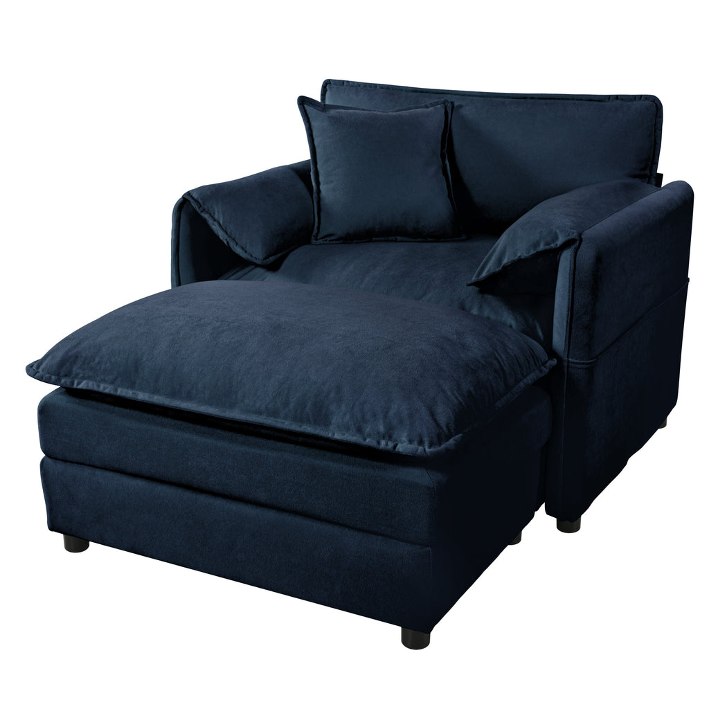 Oversized 57.48' Recliner Chair with Movable Ottoman - Soft Chenille Upholstered Indoor Lounge Chair for Living Room or Bedroom,DIY Combination,Blue