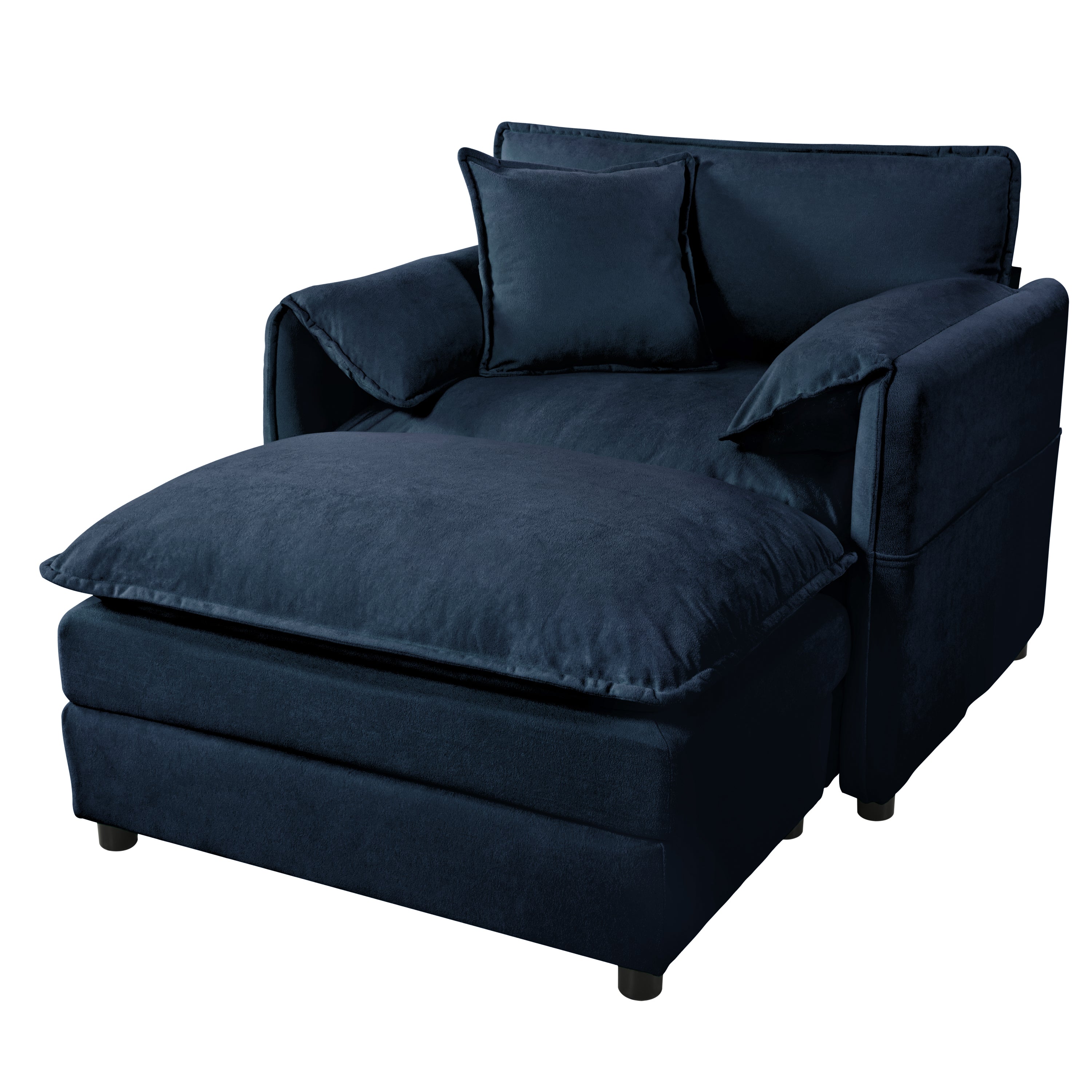 Oversized 57.48' Recliner Chair with Movable Ottoman - Soft Chenille Upholstered Indoor Lounge Chair for Living Room or Bedroom,DIY Combination,Blue