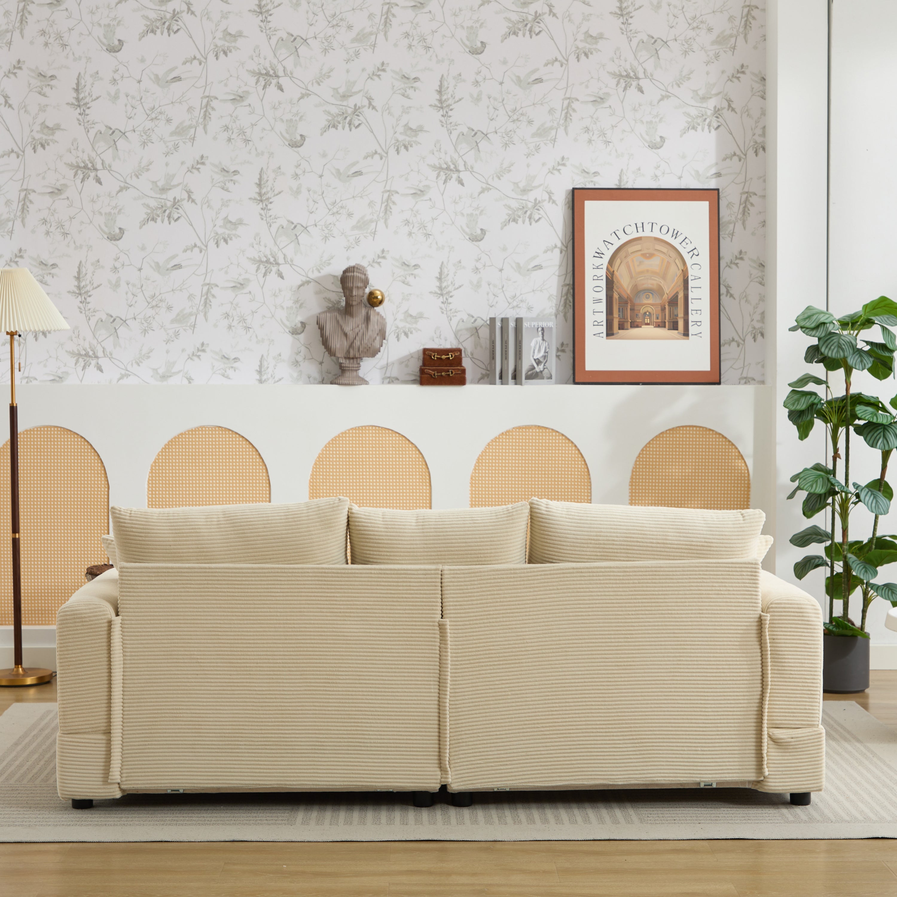 Modern Sectional Couch , 2 Pieces Corduroy Couch Cushion Covers , Soft Stretch Sofa Slipcovers with 2pcs Pillows