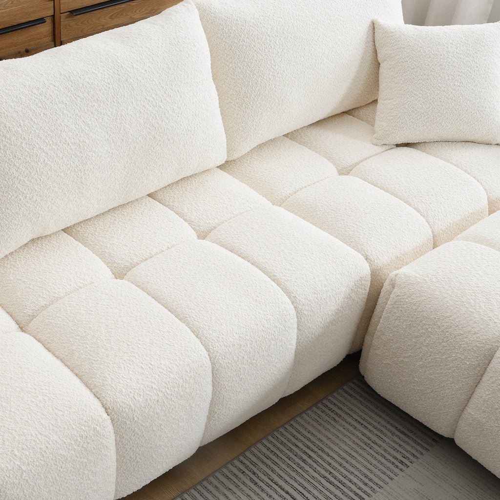110' Modular Sectional Sofa, L Shape with Extra-large Seat, Pull-line Design, Movable Ottoman, High Density Foam, Free Combination, Sturdy Metal&Wood Frame, Boucle Fabric, 3 Colors