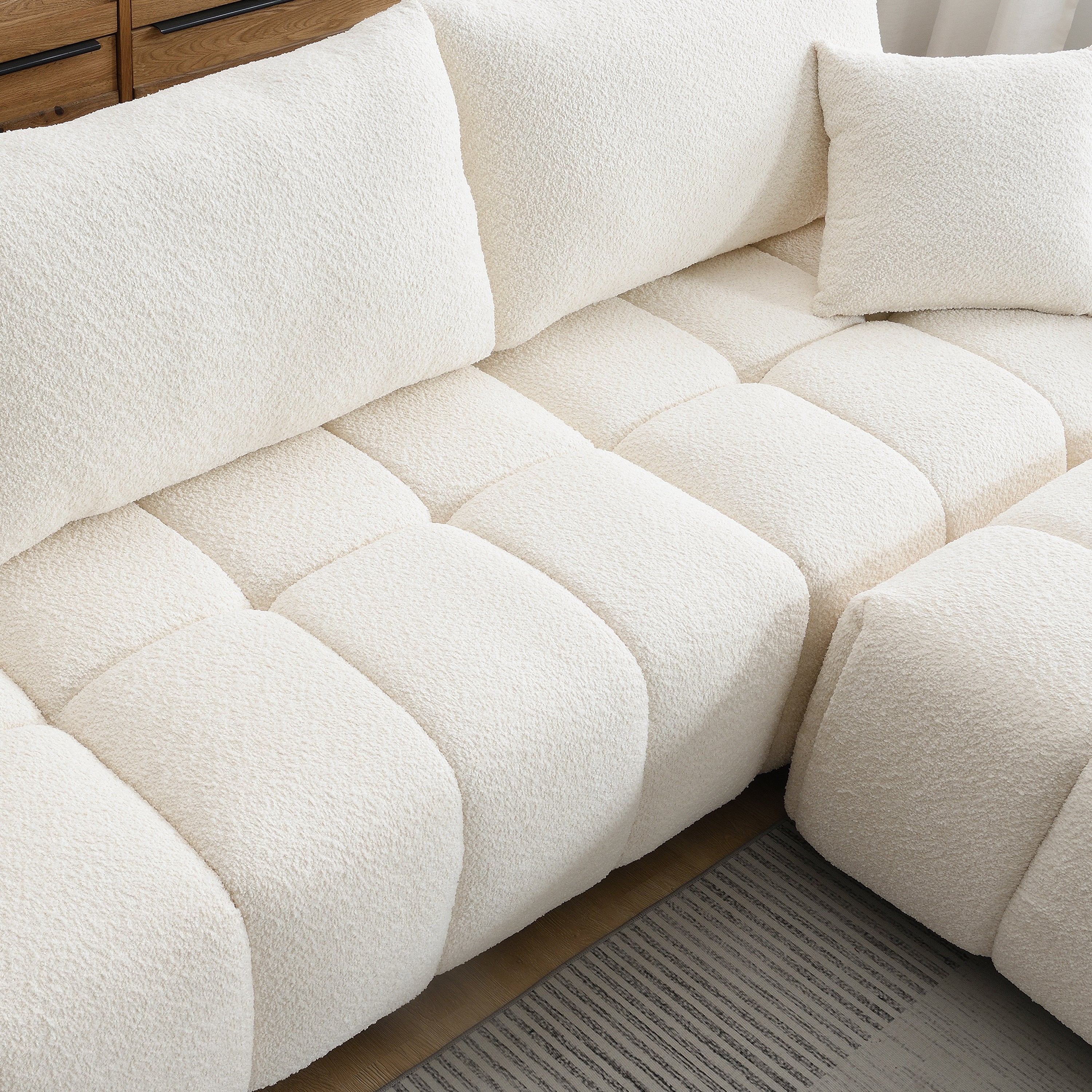 110' Modular Sectional Sofa, L Shape with Extra-large Seat, Pull-line Design, Movable Ottoman, High Density Foam, Free Combination, Sturdy Metal&Wood Frame, Boucle Fabric, 3 Colors