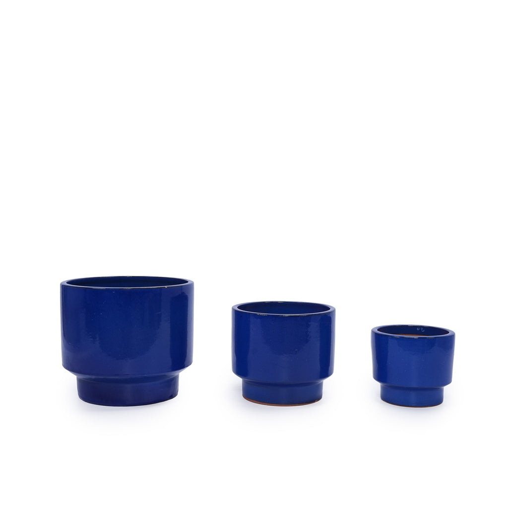 3 Pieces Ceramic Flowerpot, Modern Planter for Patio, Garden or Windowsills - Antique Blue Green
