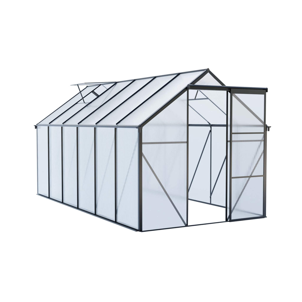 Glass greenhouse with black frame on a white background